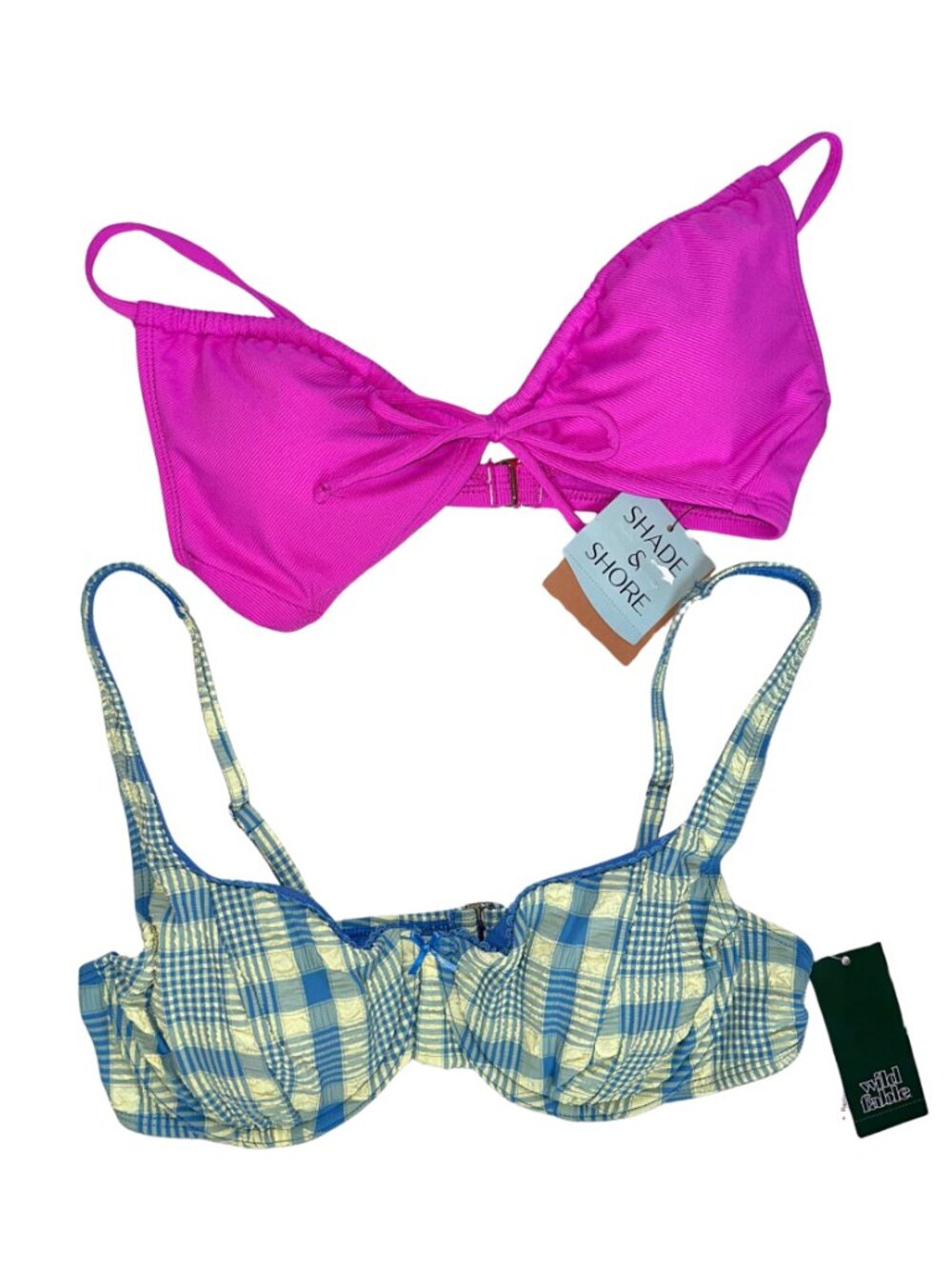 Bundle: Shade & Shore Pink Ribbed Bralette (S) & Wild Fable Plaid Underwire (M)